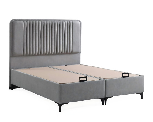 Lit élégant gris avec matelas en textile et en bois