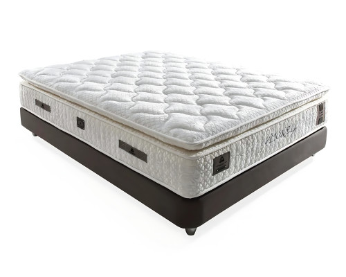 Lit élégant gris avec matelas en textile et en bois