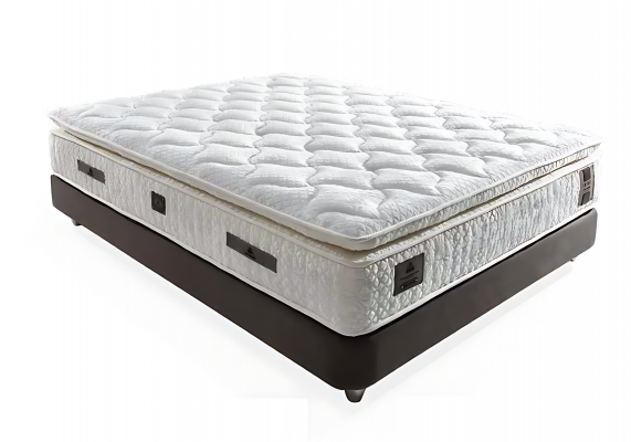 Lit élégant beige avec matelas en textile et en bois