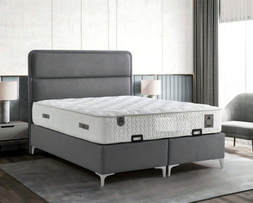 Lit moderne gris avec matelas en textile et en bois
