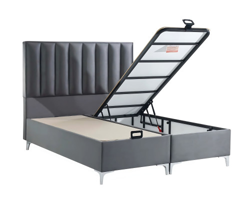 Lit élégant gris avec matelas en textile et en bois