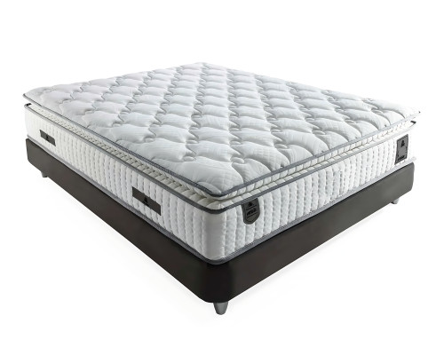 Lit élégant gris avec matelas en textile et en bois