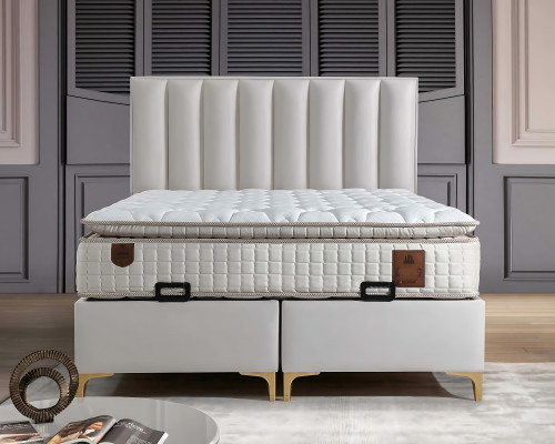 Lit élégant avec matelas en tissu beige