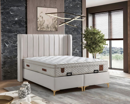 Lit élégant avec matelas en tissu beige