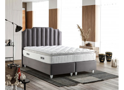 Lit élégant gris avec matelas en tissu et en bois