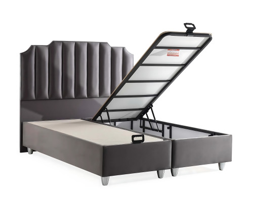 Lit élégant gris avec matelas en tissu et en bois