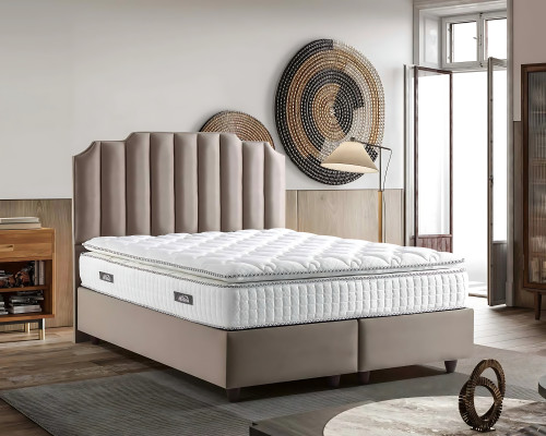 Lit élégant avec matelas en tissu beige moderne