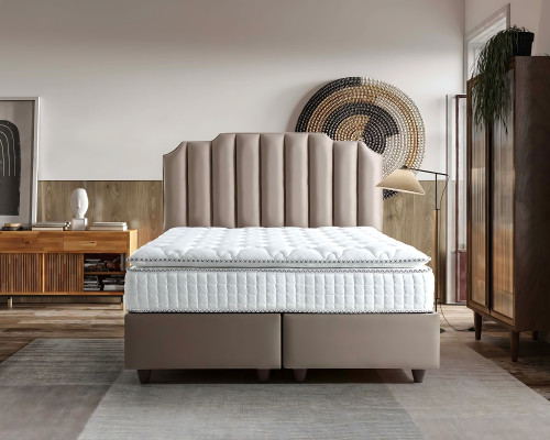 Lit élégant avec matelas en tissu beige moderne