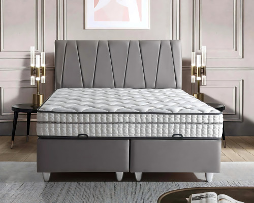 Lit élégant gris avec matelas dans un style moderne