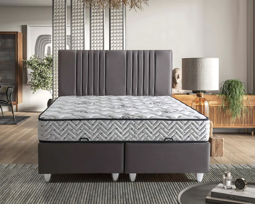 Lit textile gris avec matelas moderne