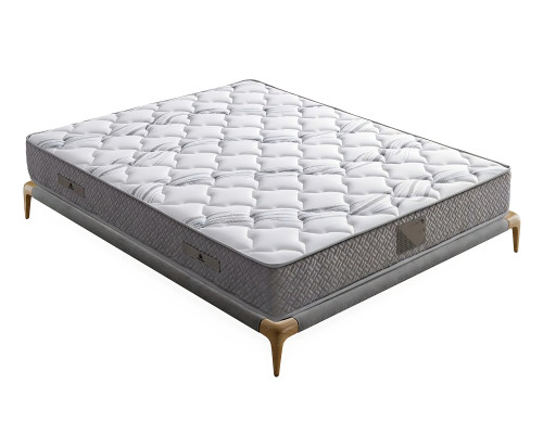 Lit élégant gris avec matelas en textile et en bois