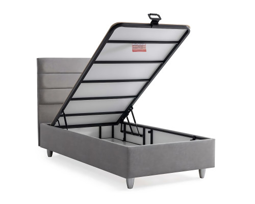 Lit élégant gris avec matelas en textile et en bois