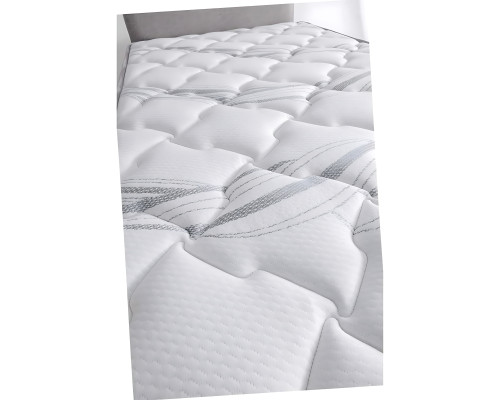 Lit élégant gris avec matelas en textile et en bois