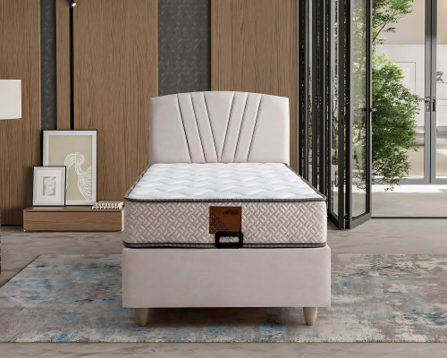 Lit élégant avec matelas en tissu beige