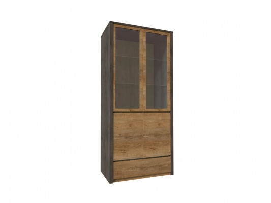 Buffet de cuisine avec portes en verre et étagères