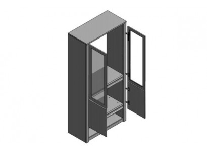Buffet de cuisine avec portes en verre et étagères