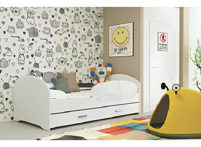 Lit pour jeunes, lit en bois massif avec tiroir, lit Luki TS