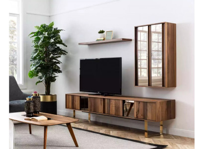 Meuble tv bas Armoire Table de salon en bois Moderne Ensemble mural de meubles 5 pièces