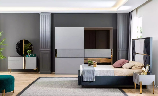 Garde-robe Armoire Chambre Gris Bois Design Moderne Armoire Cabinet