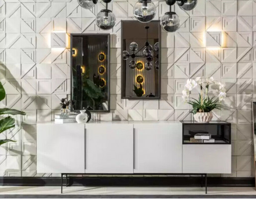 Buffet Meubles Style Italien Bois Miroir Ensemble 2 pcs. Armoires de salon