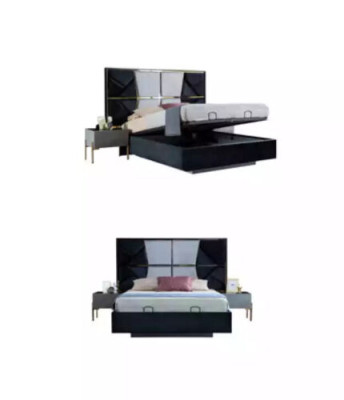 Parfait ensemble de meubles de chambre en tons gris avec incrustations d'or