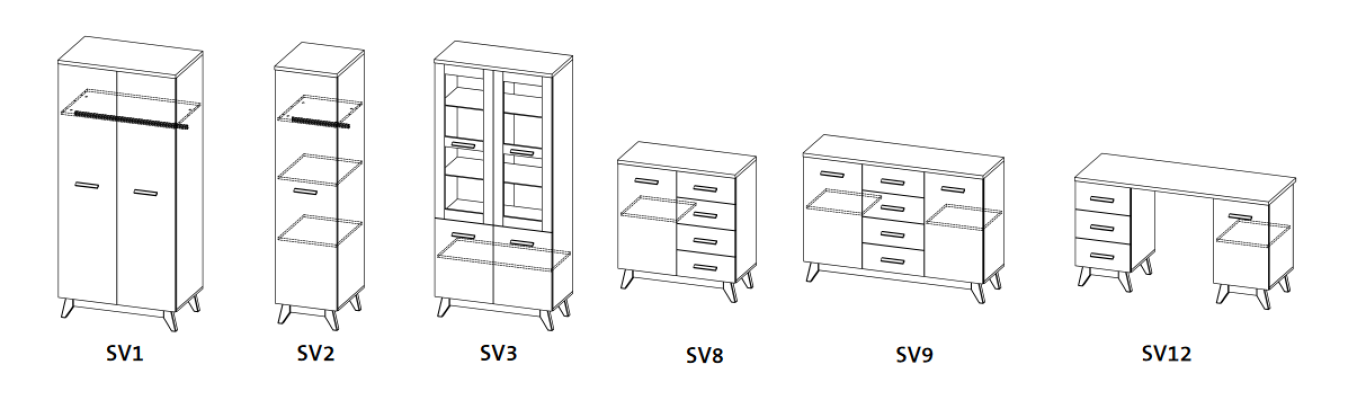 Salle de séjour Ensemble Vitrine Commode Étagère murale Murs vivants Commodes