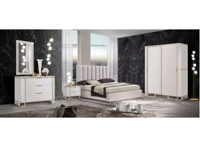 Lit 2x Tables de chevet Commode Ensemble de chambre à coucher 6 pièces Design Luxueux neuf