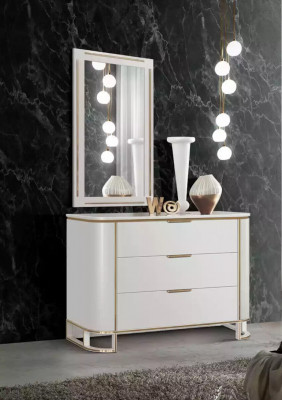 Lit 2x Tables de chevet Commode Ensemble de chambre à coucher 6 pièces Design Luxueux neuf
