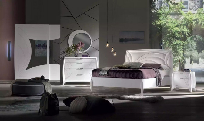 Ensemble de chambre à coucher Lit 2x Table de chevet Armoire Design de luxe en 6 pièces