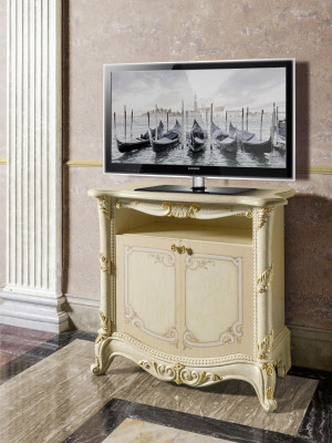 meuble TV de téléviseur Design de salon Étagère Bois Beige Étagères Bas Italie nouveau