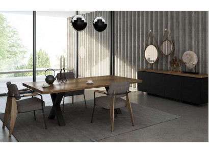 Ensemble de meubles de salle à manger Table à manger Chaises Buffet noyer naturel - anthracite mat