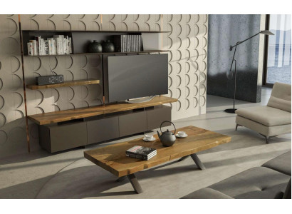 Unité murale en bois Table basse Meuble de salon moderne Buffet TV noir
