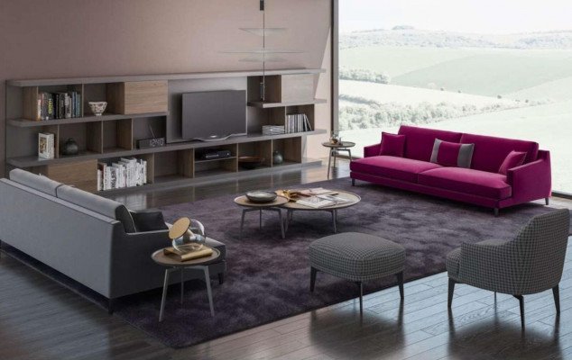 Grand ensemble de canapés de salon gris clair de luxe 3+2+1 places Tabouret 4 pièces nouveau
