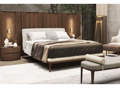 Suite de chambre marron lit cadre 2x tables de chevet lit double 3 pièces