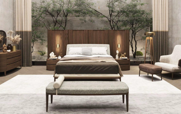 Suite de chambre marron lit cadre 2x tables de chevet lit double 3 pièces