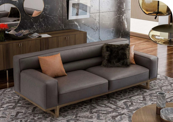 Ensemble de sièges de salon marron luxueux comprenant un fauteuil Stivloller 3 places, une chaise rembourrée.