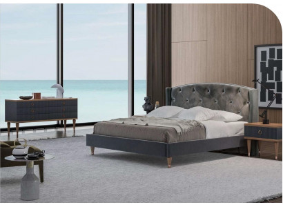Suite de chambre grise de luxe Ensemble Lit double 2x Tables de chevet Commode