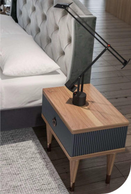 Suite de chambre grise de luxe Ensemble Lit double 2x Tables de chevet Commode
