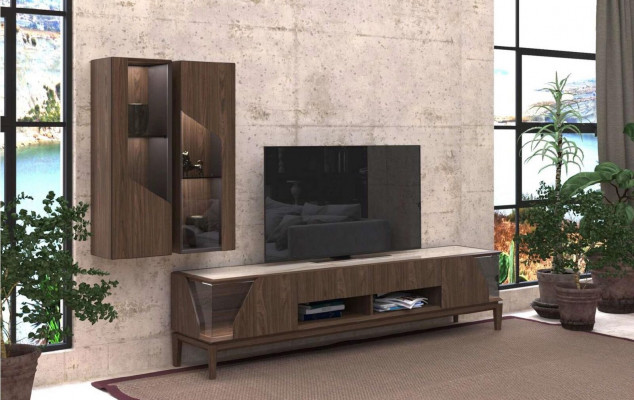 Meubles de salon Unité murale Étagères suspendues Buffet Marron Meubles en bois de luxe