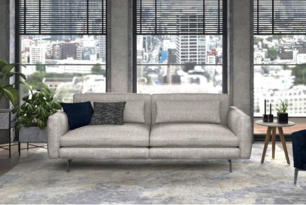 Mobilier de salon gris-noir, fauteuil trois places, ensemble luxueux moderne.