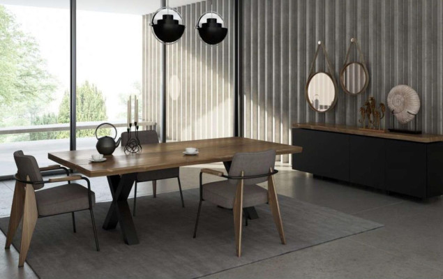 Buffet de salle à manger en noyer naturel - anthracite mat Commode de luxe Meubles