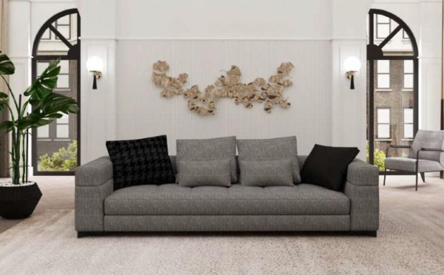 Canapé gris trois places salon mobilier assise cadre en bois collection de canapé