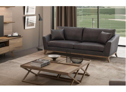 Imitation cuir gris Canapé moderne de salon à trois places Style de canapé mobilier
