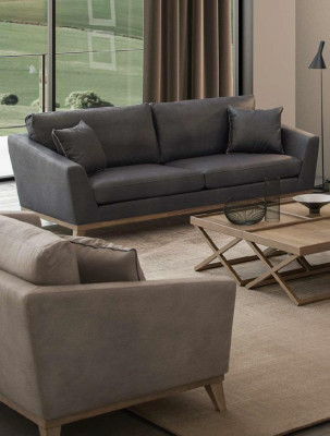 Canapé de salon moderne à trois places, cadre en bois gris, nouveau design de luxe.