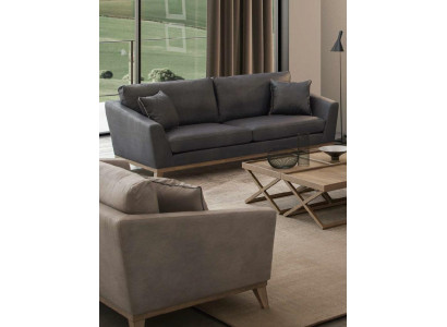 Canapé de salon moderne à trois places, cadre en bois gris, nouveau design de luxe.