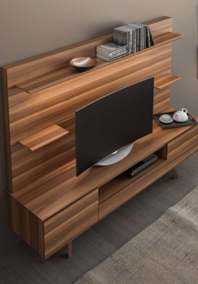 Étagères de luxe naturelles en noyer Mobilier moderne pour salon Étagères suspendues nouveaudevotre texte traduit apparaîtra ici