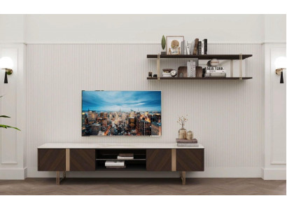 Unité murale moderne Étagère armoire Systèmes muraux de salon Support TV Marron