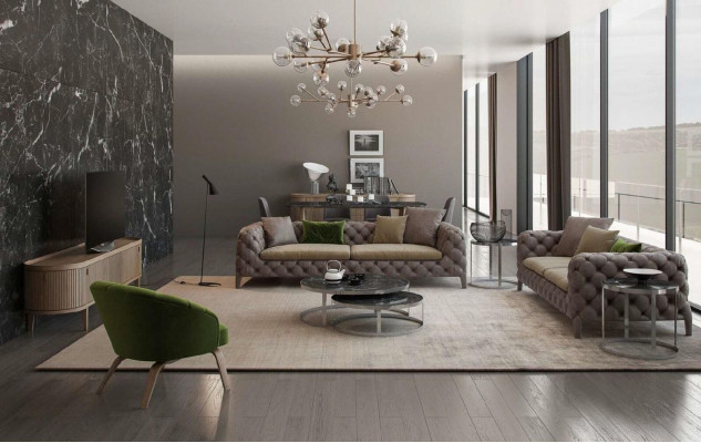 Tauper Chesterfield Trois Places Canapé de Luxe Moderne Style Fauteuil de Salon
