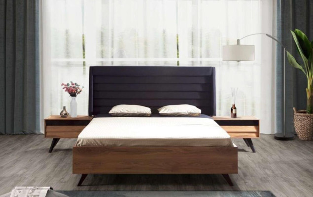 Cadre de lit noir marron Lit double Chambre Mobilier Designer Lit