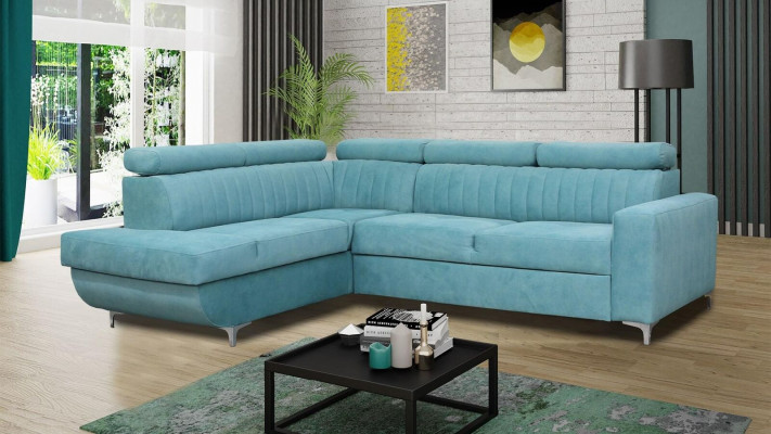 Blue e Couch Living landscape Fabric Corner Sofa Design Textile Sofa L-shape Furniture.  Bleu e Canapé Salon Paysage Tissu Canapé d'angle Design Canapé Textile Meubles en Forme de L.